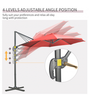 Outsunny 3 x 3(m) Cantilever Parasol Garden Umbrella with Cross Base Wine Red