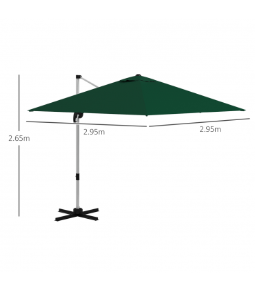 Outsunny 3 x 3(m) Cantilever Roma Parasol Garden Umbrella with Cross Base Green