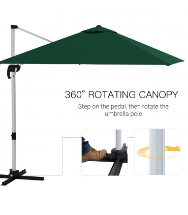 Outsunny 3 x 3(m) Cantilever Roma Parasol Garden Umbrella with Cross Base Green