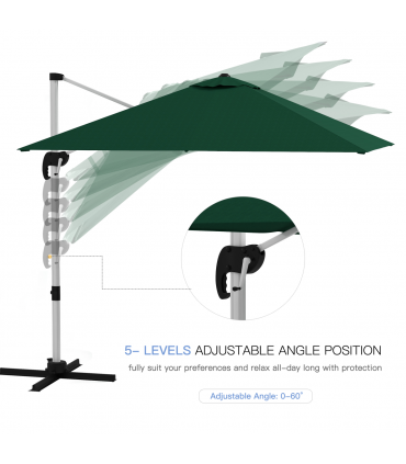 Outsunny 3 x 3(m) Cantilever Roma Parasol Garden Umbrella with Cross Base Green
