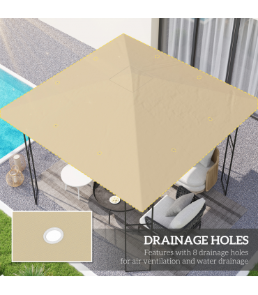 Outsunny 3 x 3(m) Gazebo Canopy Replacement Cover with Drain Holes, Beige