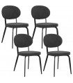 HOMCOM Set of 4 Sherpa Dining Chairs Boucle Kitchen Chairs with Back Black