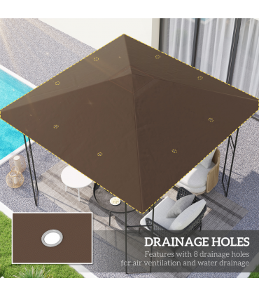 Outsunny 3 x 3(m) Gazebo Canopy Replacement Cover with Drain Holes, Brown