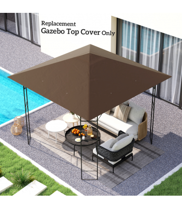 Outsunny 3 x 3(m) Gazebo Canopy Replacement Cover with Drain Holes, Brown