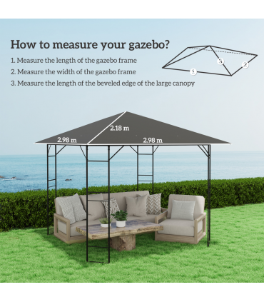 Outsunny 3 x 3(m) Gazebo Canopy Replacement Cover with Drain Holes, Grey