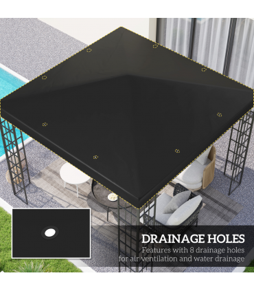 Outsunny 3 x 3(m) Gazebo Canopy Replacement Cover, UPF30+, Black