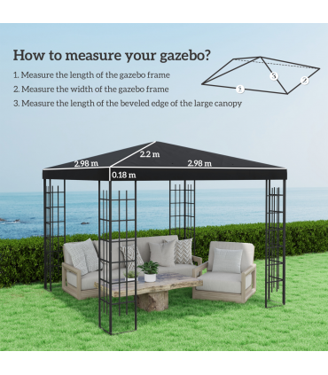 Outsunny 3 x 3(m) Gazebo Canopy Replacement Cover, UPF30+, Black