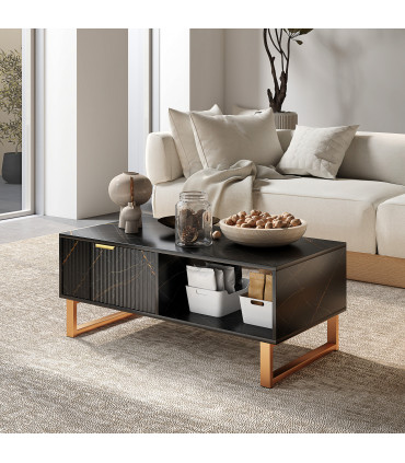 HOMCOM Coffee Table, Living Room Table with Drawer and Open Shelves, Black