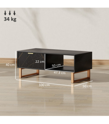 HOMCOM Coffee Table, Living Room Table with Drawer and Open Shelves, Black