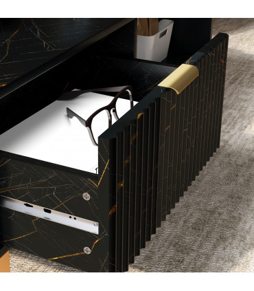 HOMCOM Coffee Table, Living Room Table with Drawer and Open Shelves, Black