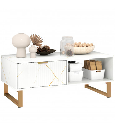HOMCOM Coffee Table, Living Room Table with Drawer and Open Shelves, White