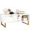 HOMCOM Coffee Table, Living Room Table with Drawer and Open Shelves, White
