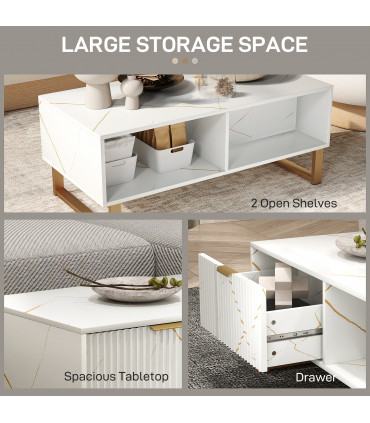 HOMCOM Coffee Table, Living Room Table with Drawer and Open Shelves, White