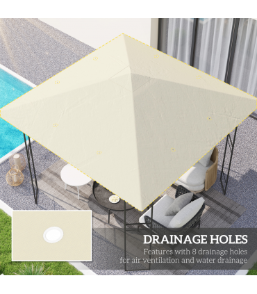 Outsunny 3 x 3(m) Gazebo Canopy Replacement Cover, UPF30+, Cream White