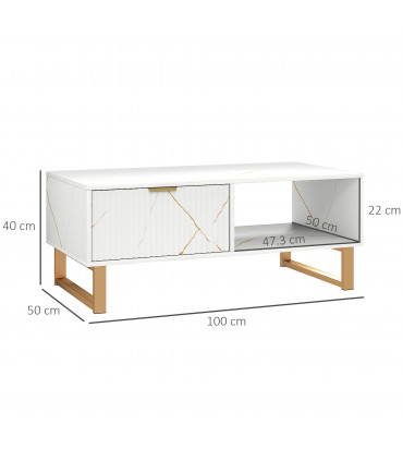 HOMCOM Coffee Table, Living Room Table with Drawer and Open Shelves, White