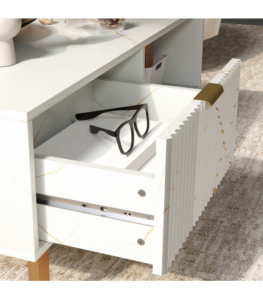 HOMCOM Coffee Table, Living Room Table with Drawer and Open Shelves, White