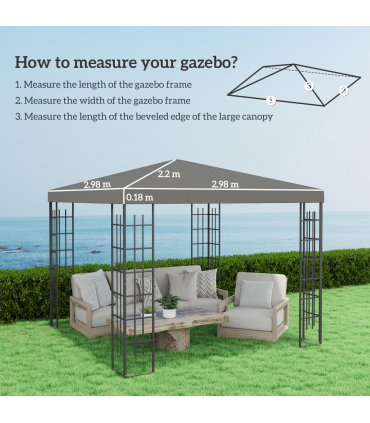 Outsunny 3 x 3(m) Gazebo Canopy Replacement Cover, UPF30+, Grey