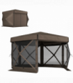 Outsunny 3 x 3(m) Hexagon Pop Up Gazebo with 5 Sides, Netting, Brown