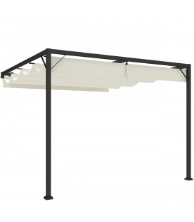 Outsunny 3 x 3(m) Outdoor Pergola Retractable Canopy Wall Mounted, Cream
