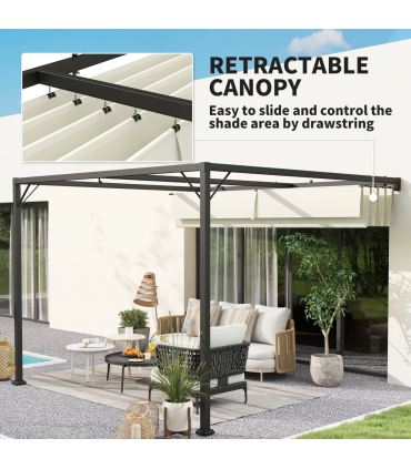 Outsunny 3 x 3(m) Outdoor Pergola Retractable Canopy Wall Mounted, Cream