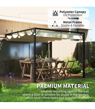 Outsunny 3 x 3(m) Outdoor Pergola Retractable Canopy Wall Mounted, Cream