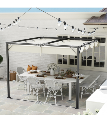 Outsunny 3 x 3(m) Outdoor Pergola Retractable Canopy Wall Mounted, Cream