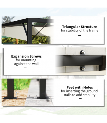 Outsunny 3 x 3(m) Outdoor Pergola Retractable Canopy Wall Mounted, Cream