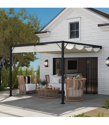 Outsunny 3 x 3(m) Outdoor Pergola Retractable Canopy Wall Mounted, Cream
