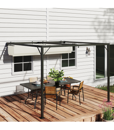 Outsunny 3 x 3(m) Outdoor Pergola Retractable Canopy Wall Mounted, Cream