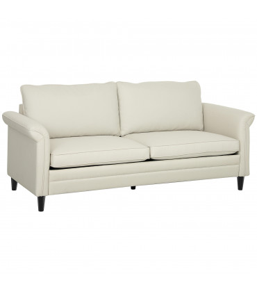 HOMCOM Modern 3 Seater Sofa for Living Room, Fabric Couch Settee, Cream