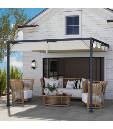 Outsunny 3 x 3(m) Outdoor Pergola Retractable Canopy Wall Mounted, Cream