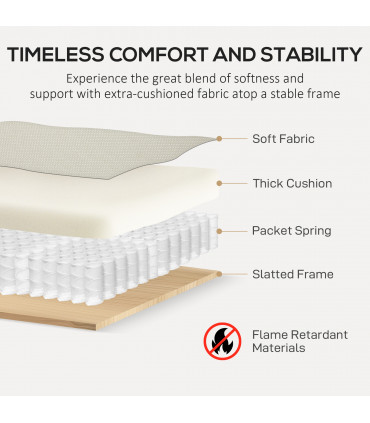 HOMCOM Modern 3 Seater Sofa for Living Room, Fabric Couch Settee, Cream