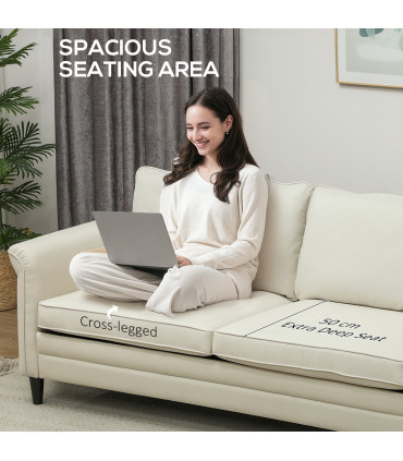 HOMCOM Modern 3 Seater Sofa for Living Room, Fabric Couch Settee, Cream