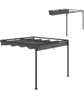 Outsunny 3 x 3(m) Outdoor Pergola Retractable Canopy Wall Mounted, Grey
