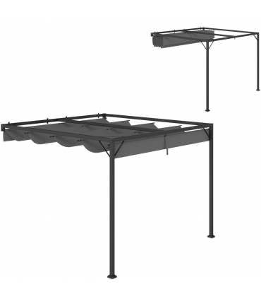 Outsunny 3 x 3(m) Outdoor Pergola Retractable Canopy Wall Mounted, Grey