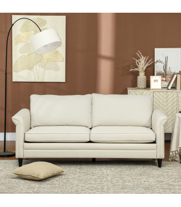 HOMCOM Modern 3 Seater Sofa for Living Room, Fabric Couch Settee, Cream