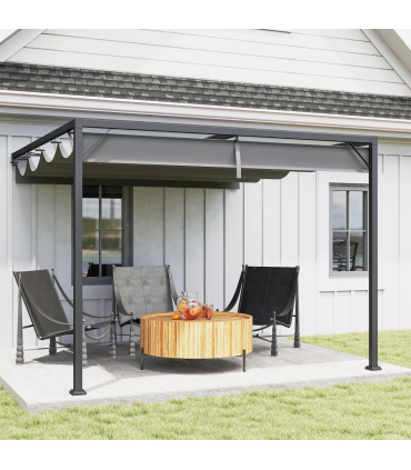 Outsunny 3 x 3(m) Outdoor Pergola Retractable Canopy Wall Mounted, Grey