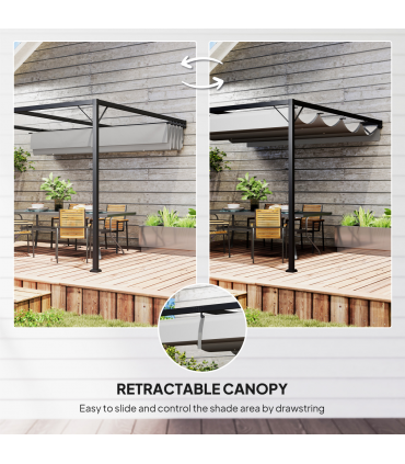 Outsunny 3 x 3(m) Outdoor Pergola Retractable Canopy Wall Mounted, Grey