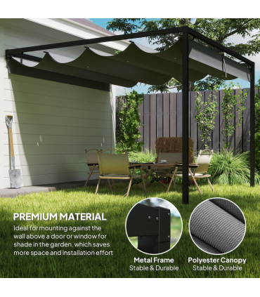 Outsunny 3 x 3(m) Outdoor Pergola Retractable Canopy Wall Mounted, Grey