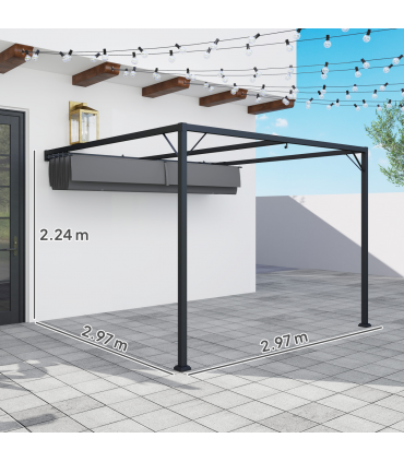 Outsunny 3 x 3(m) Outdoor Pergola Retractable Canopy Wall Mounted, Grey