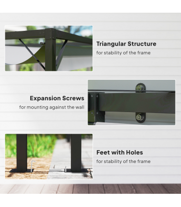 Outsunny 3 x 3(m) Outdoor Pergola Retractable Canopy Wall Mounted, Grey