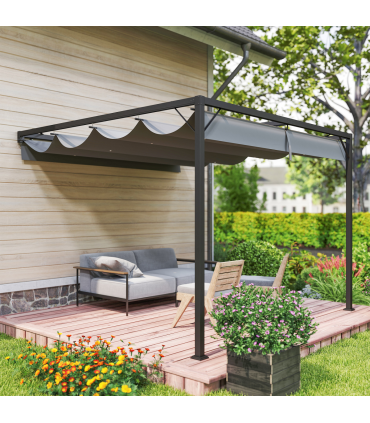 Outsunny 3 x 3(m) Outdoor Pergola Retractable Canopy Wall Mounted, Grey
