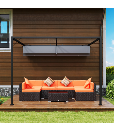 Outsunny 3 x 3(m) Outdoor Pergola Retractable Canopy Wall Mounted, Grey