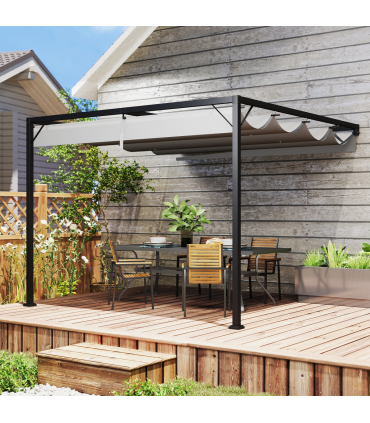 Outsunny 3 x 3(m) Outdoor Pergola Retractable Canopy Wall Mounted, Grey