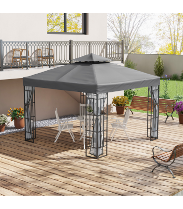 Outsunny 3 x 3(m) Patio Gazebo Canopy Garden Pavilion with 2 Tier Roof, Grey