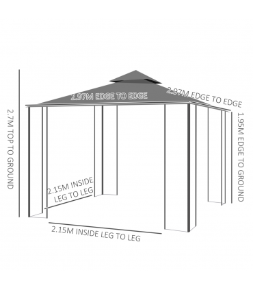 Outsunny 3 x 3(m) Patio Gazebo Canopy Garden Pavilion with 2 Tier Roof, Grey