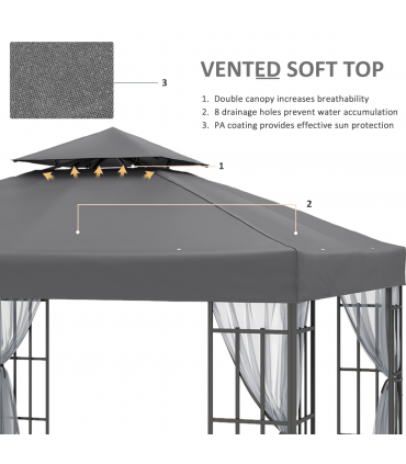 Outsunny 3 x 3(m) Patio Gazebo Canopy Garden Pavilion with 2 Tier Roof, Grey