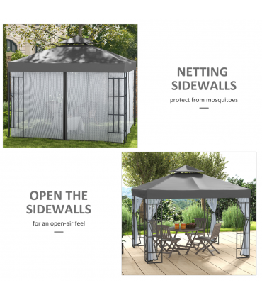 Outsunny 3 x 3(m) Patio Gazebo Canopy Garden Pavilion with 2 Tier Roof, Grey