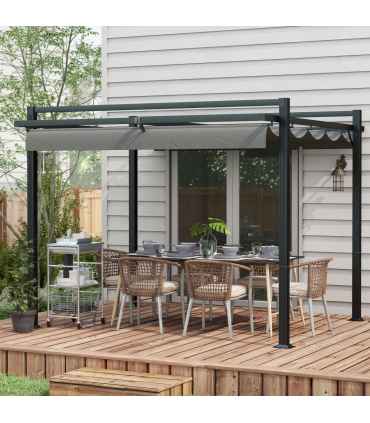 Outsunny 3 x 3(m) Pergola with Retractable Roof and Aluminium Frame, Grey
