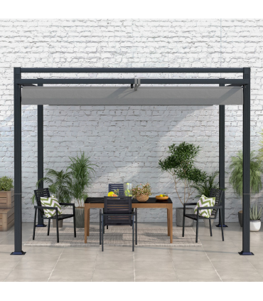 Outsunny 3 x 3(m) Pergola with Retractable Roof and Aluminium Frame, Grey